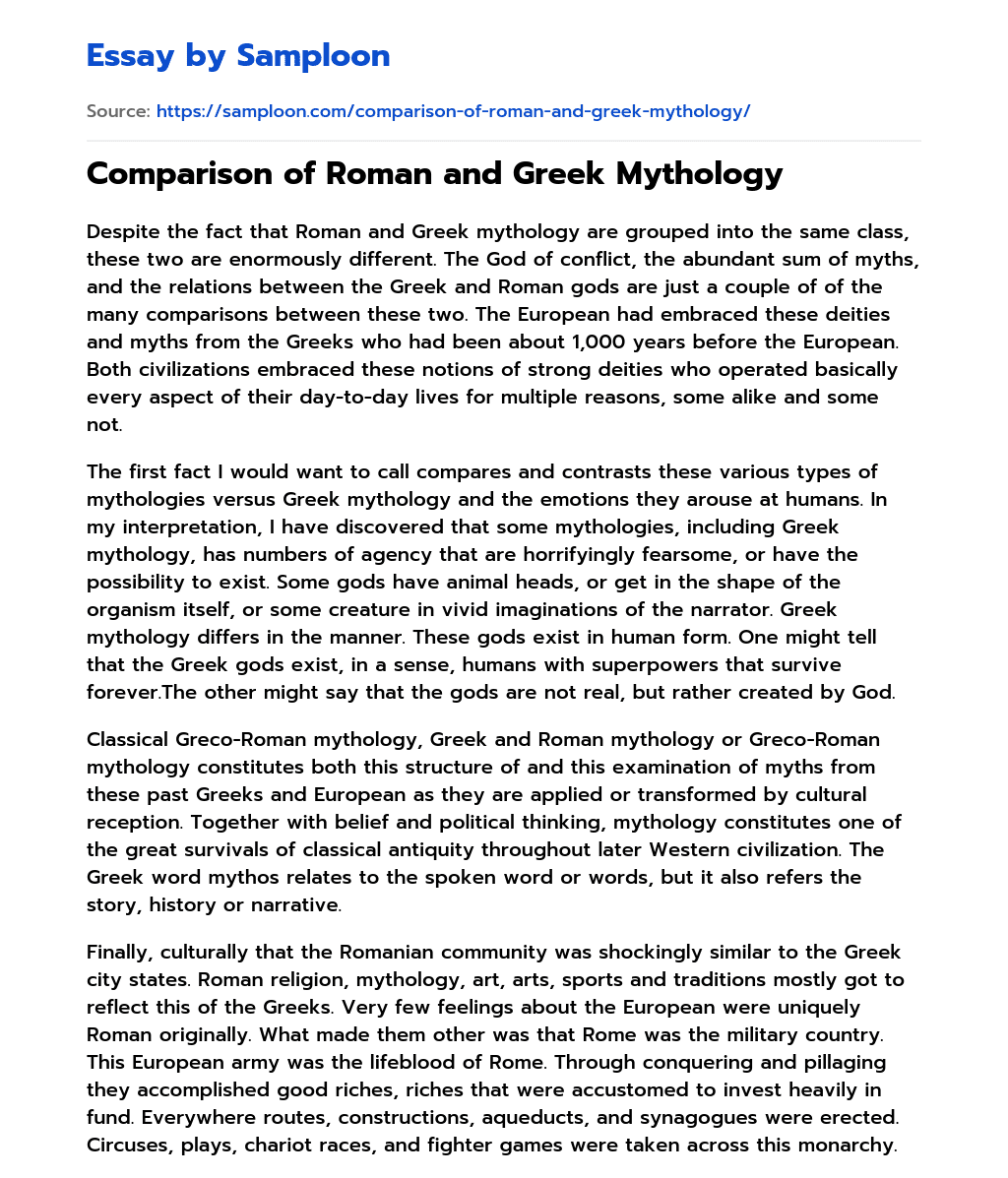 Comparison of Roman and Greek Mythology essay