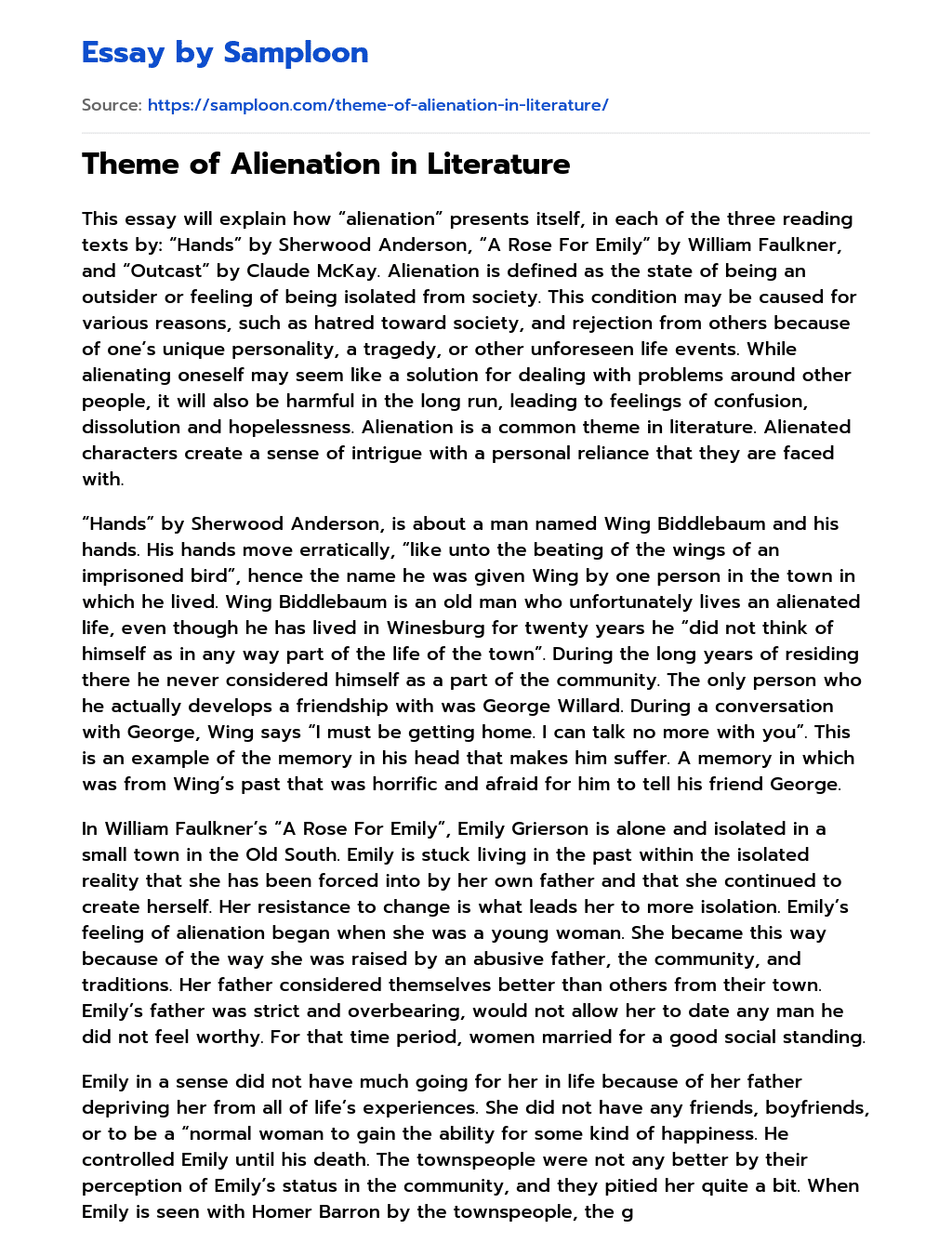Theme of Alienation in Literature essay