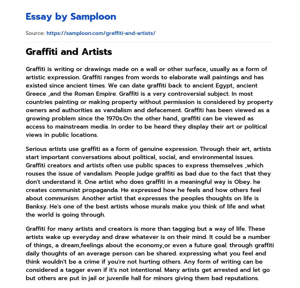 Graffiti and Artists essay