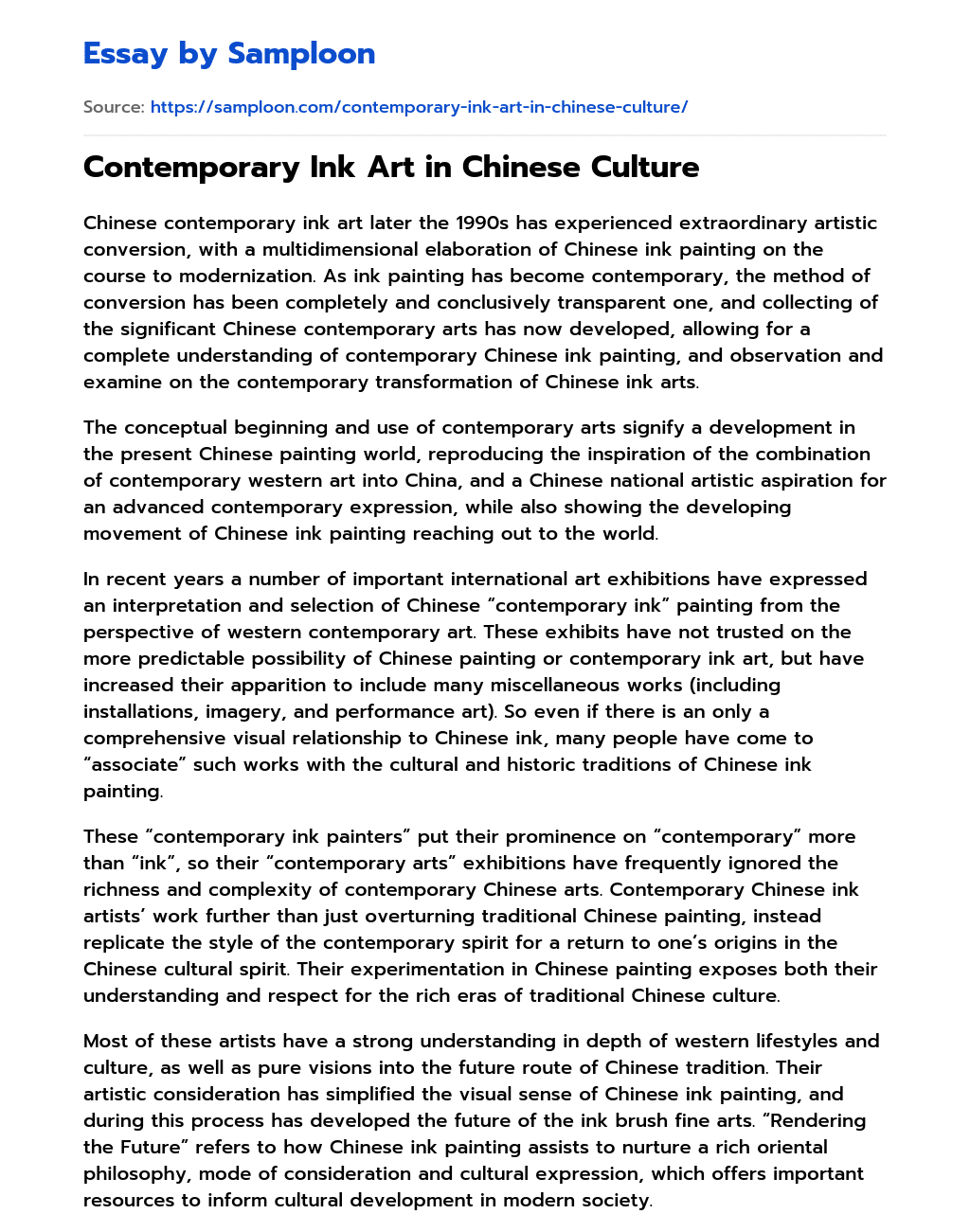 Contemporary Ink Art in Chinese Culture essay