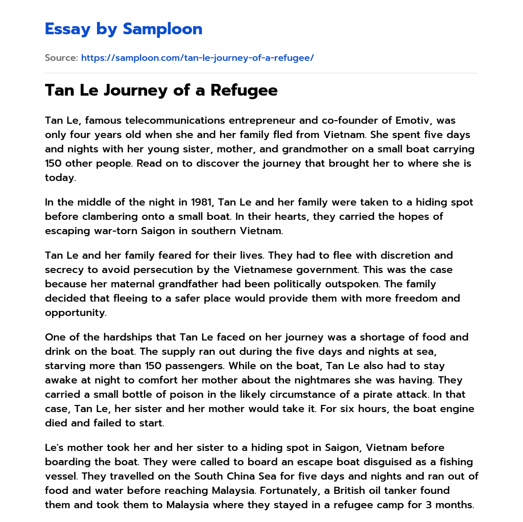 Tan Le Journey of a Refugee essay