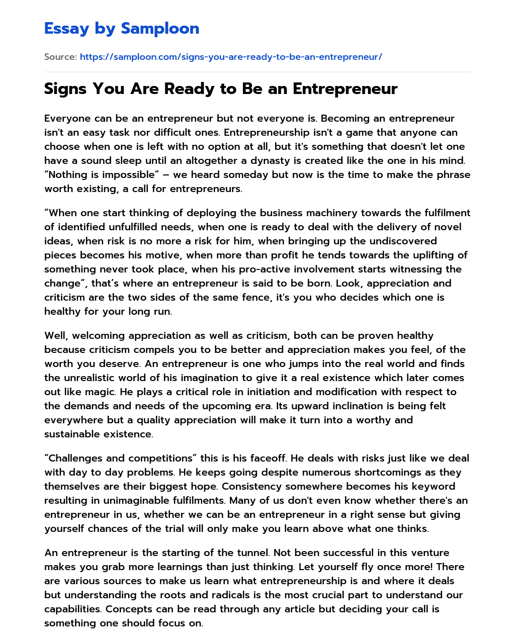 Signs You Are Ready to Be an Entrepreneur essay