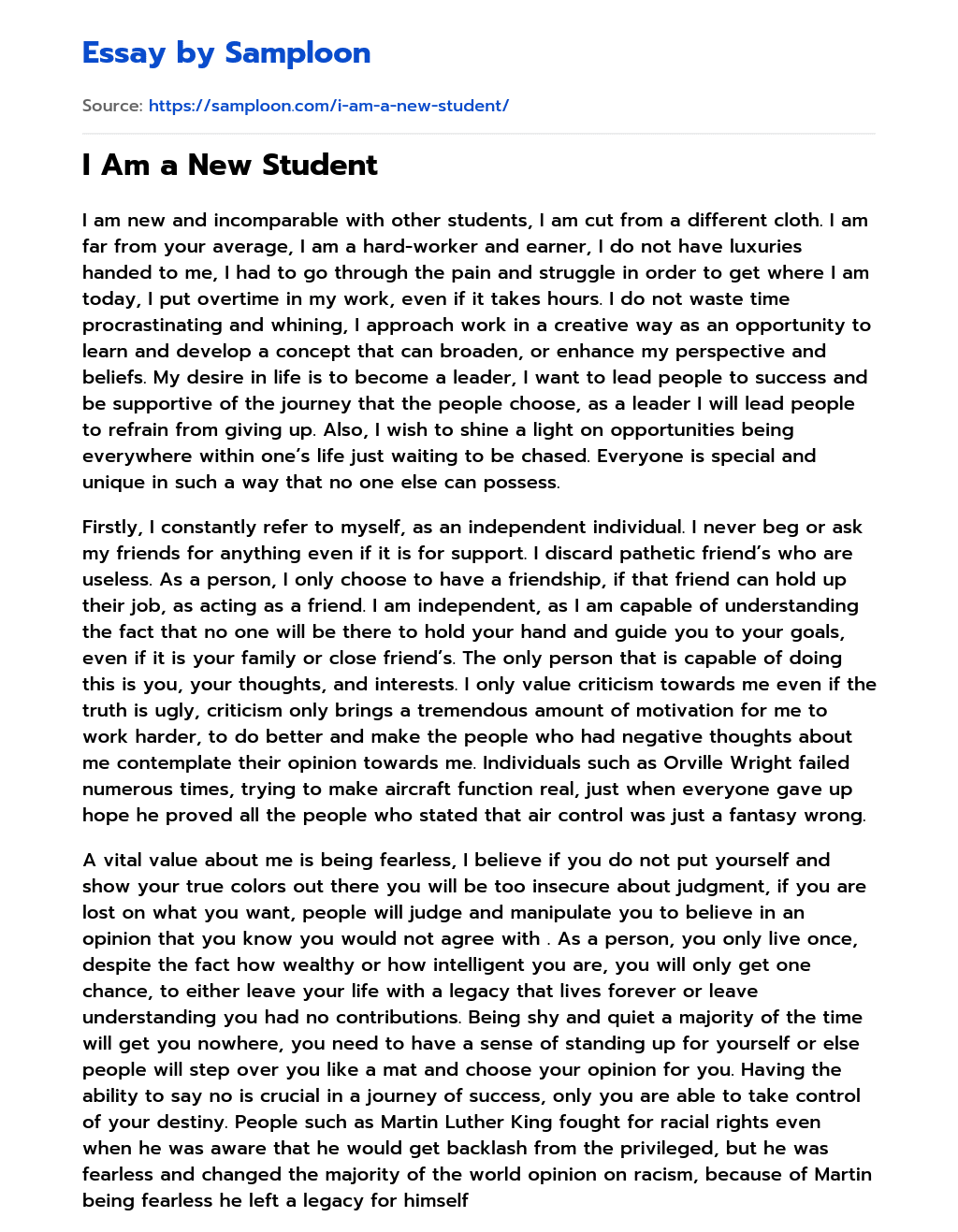 I Am a New Student essay