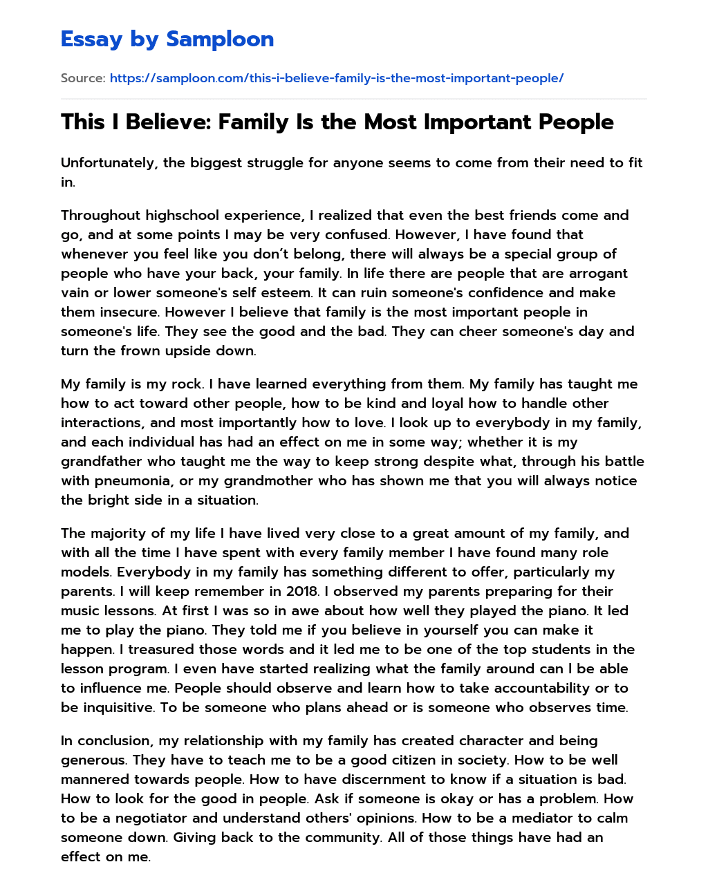 This I Believe: Family Is the Most Important People essay