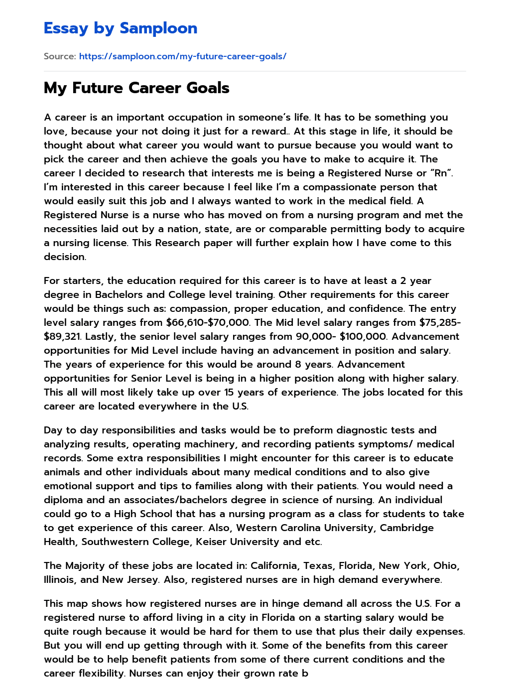  My Future Career Goals Free Essay Sample On Samploon