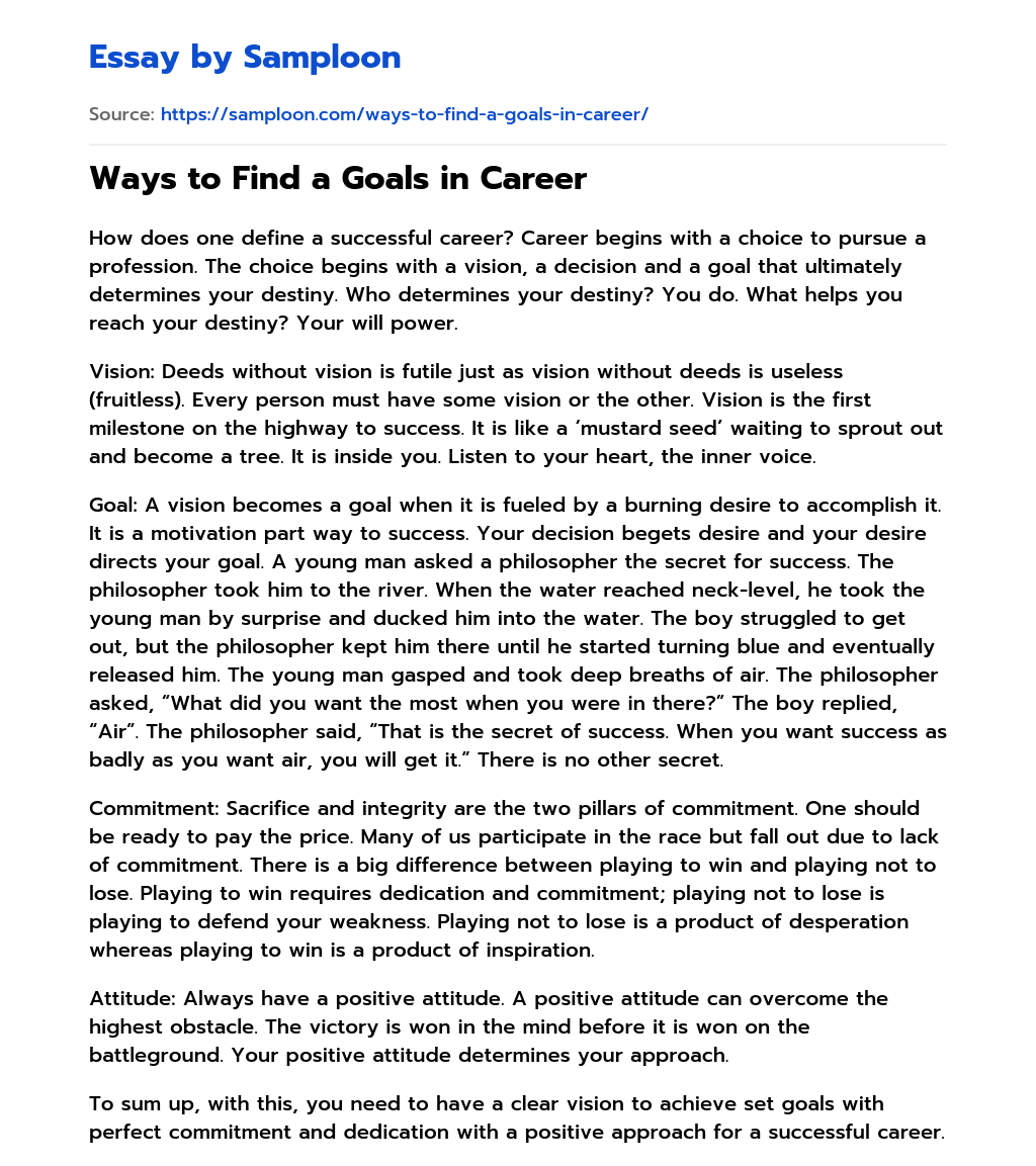 Ways to Find a Goals in Career essay