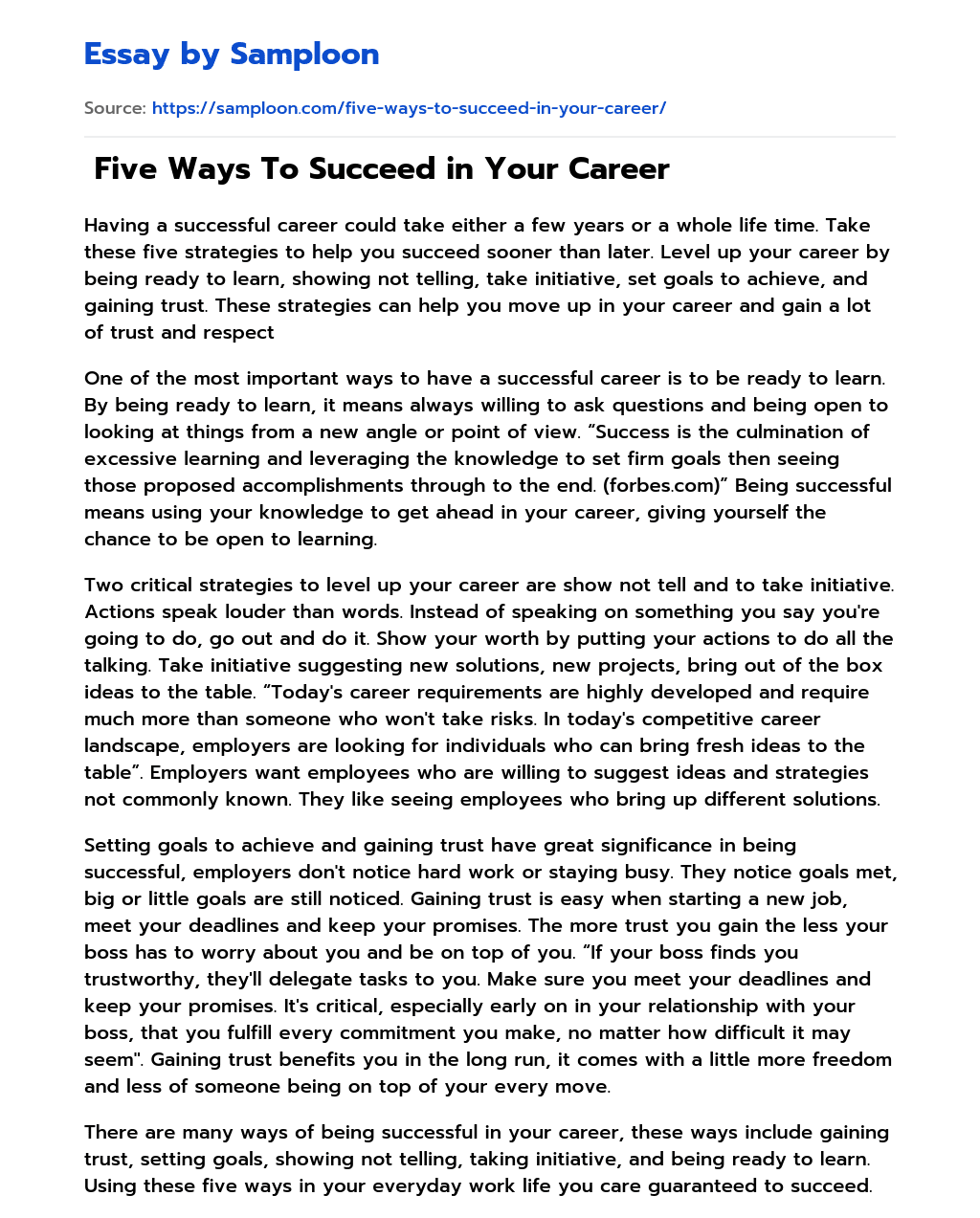  Five Ways To Succeed in Your Career  essay