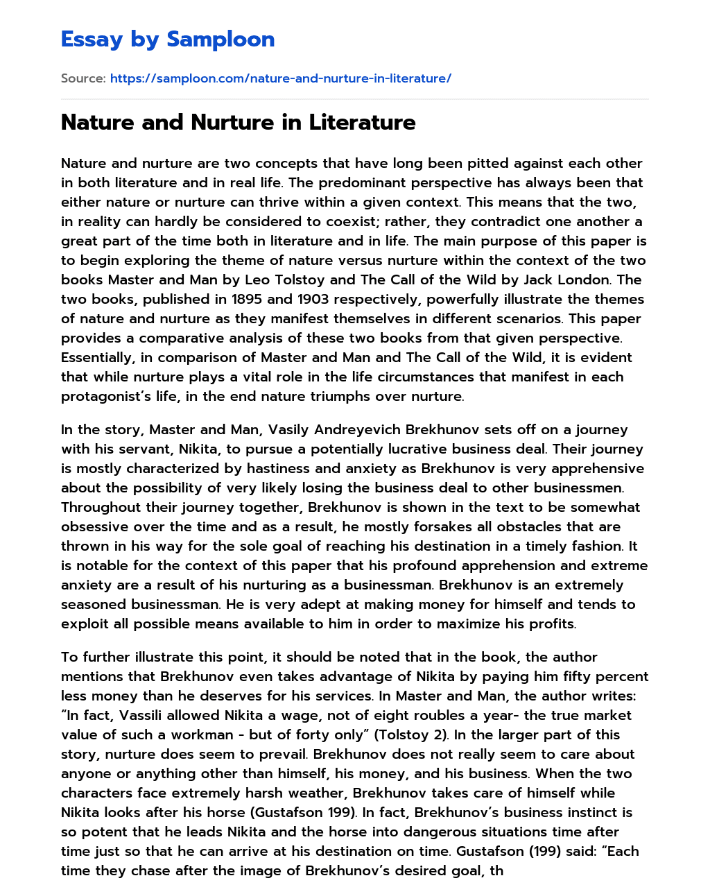 Nature and Nurture in Literature essay