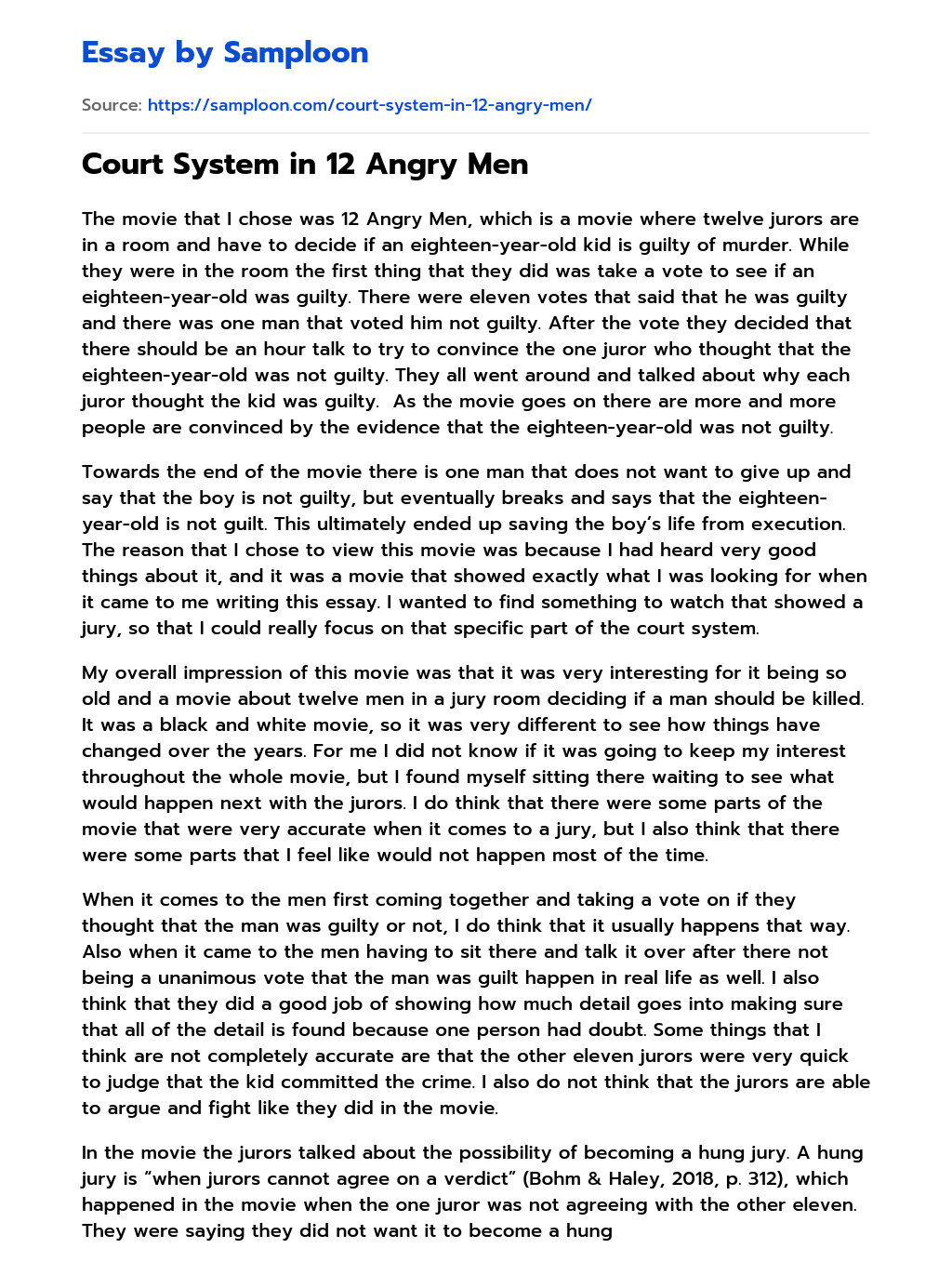 Court System in 12 Angry Men essay