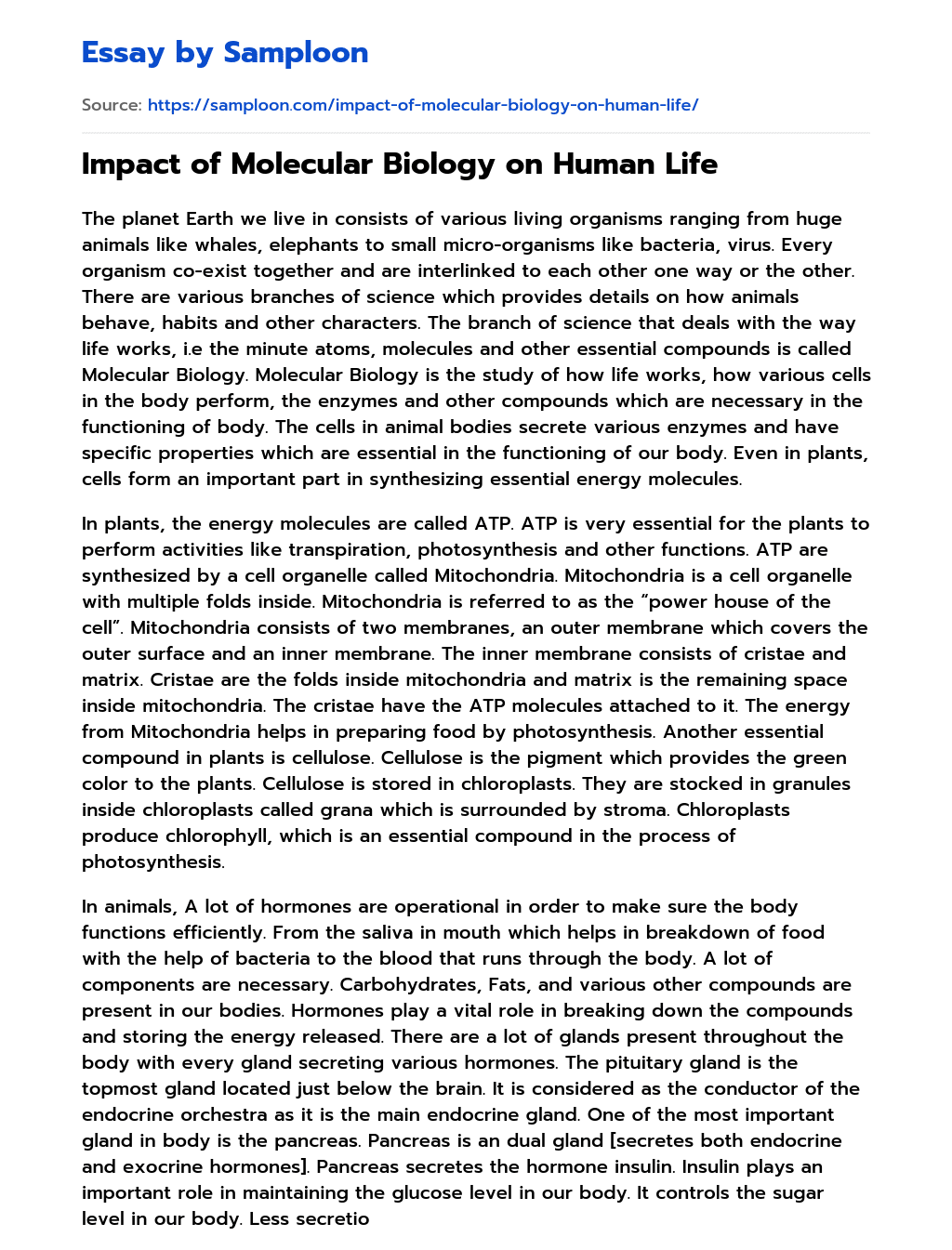 Impact of Molecular Biology on Human Life essay