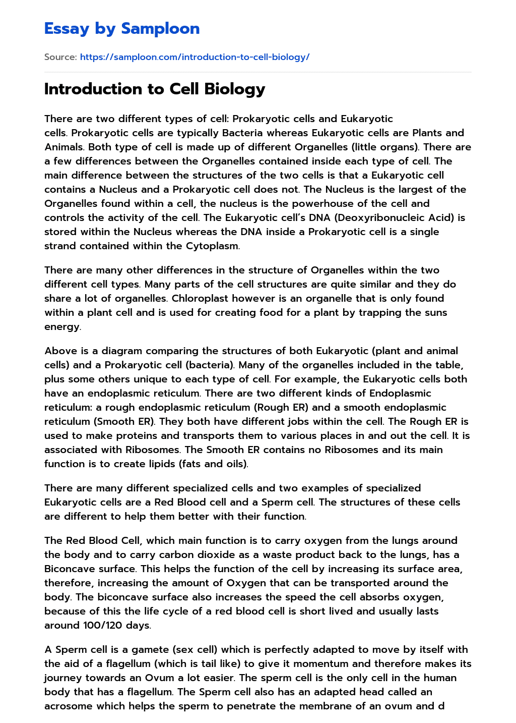  Introduction To Cell Biology Free Essay Sample On Samploon