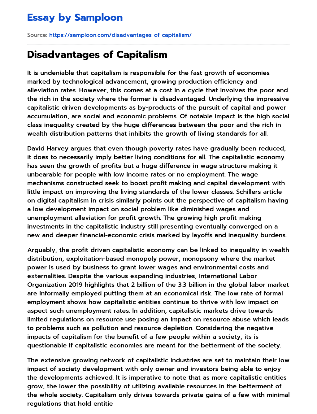 Disadvantages of Capitalism essay