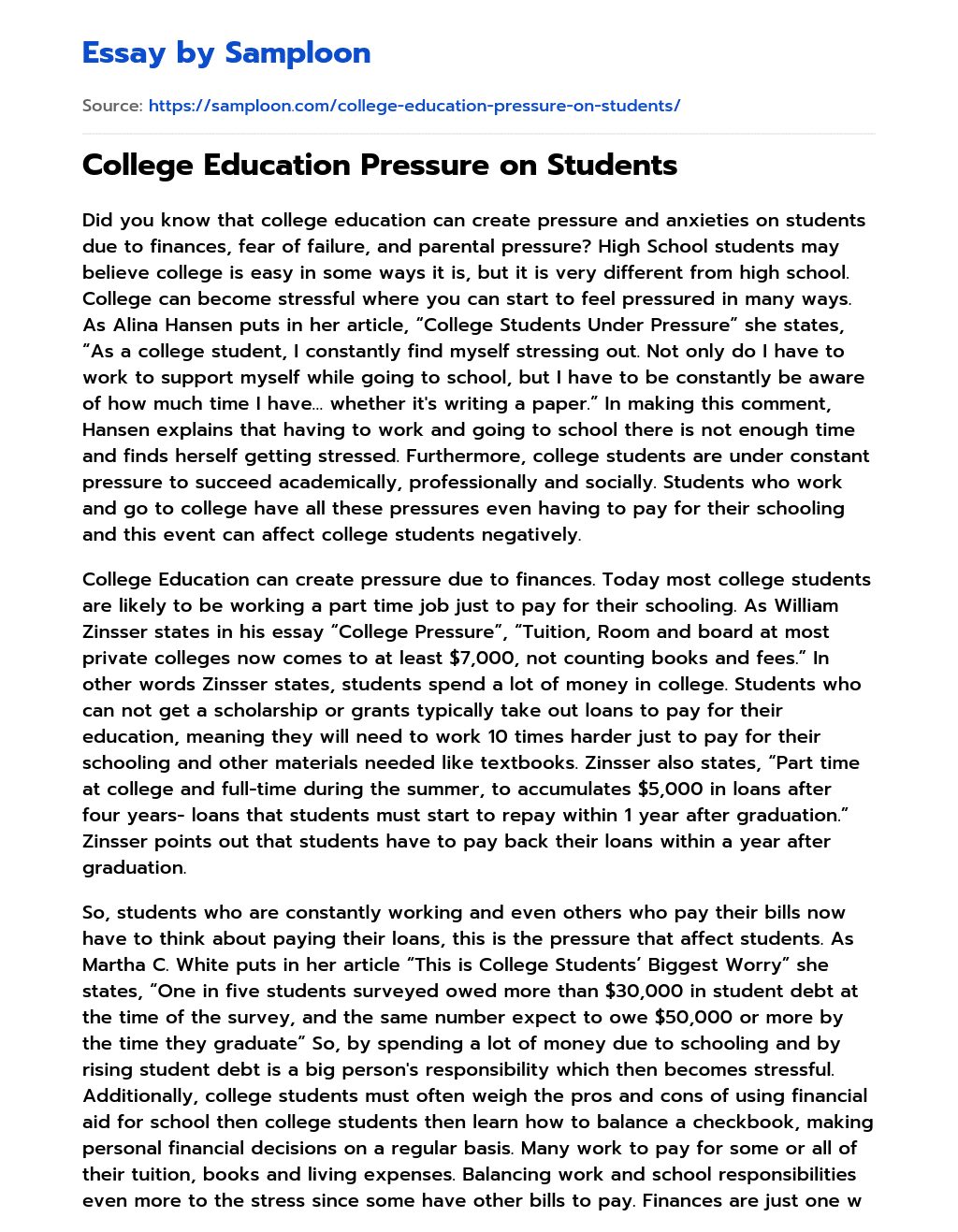 College Education Pressure on Students essay