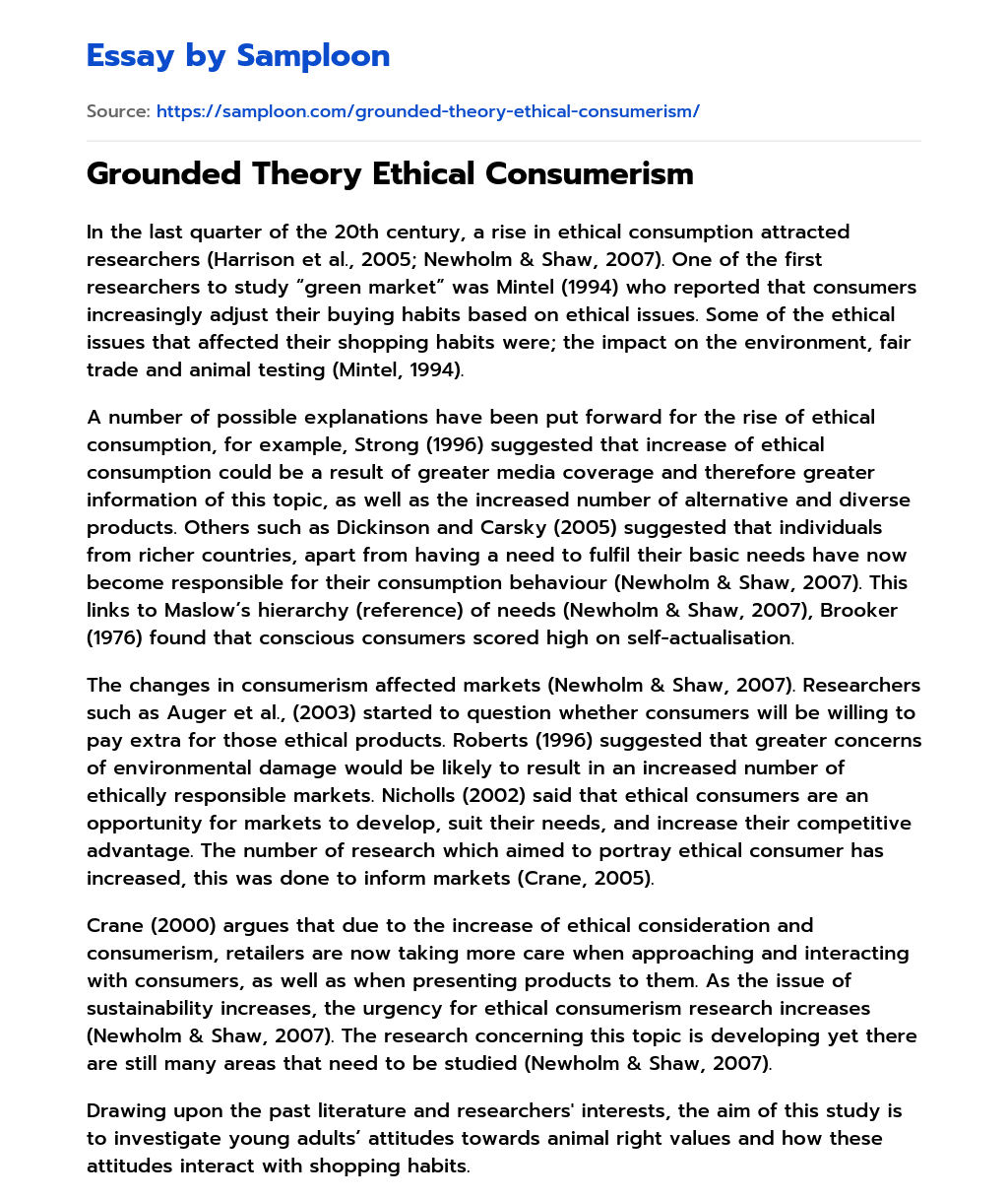 Grounded Theory Ethical Consumerism  essay
