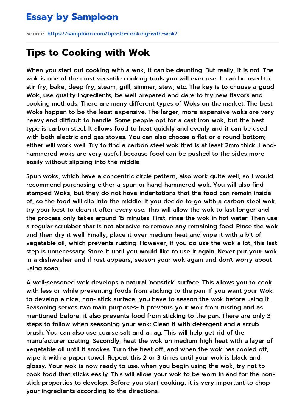 Tips to Cooking with Wok essay