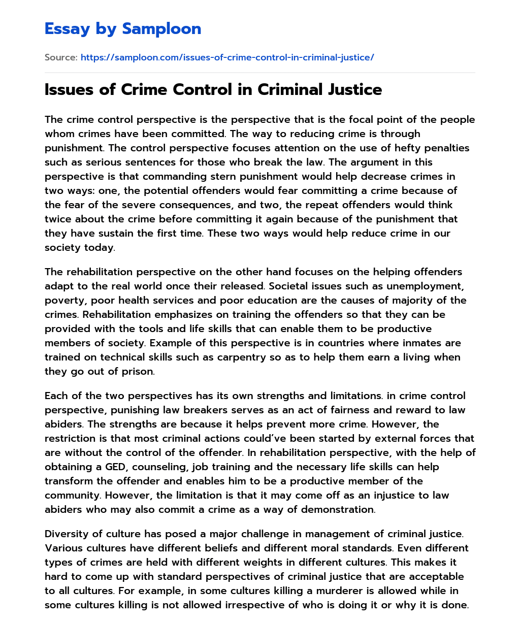 Issues of Crime Control in Criminal Justice essay