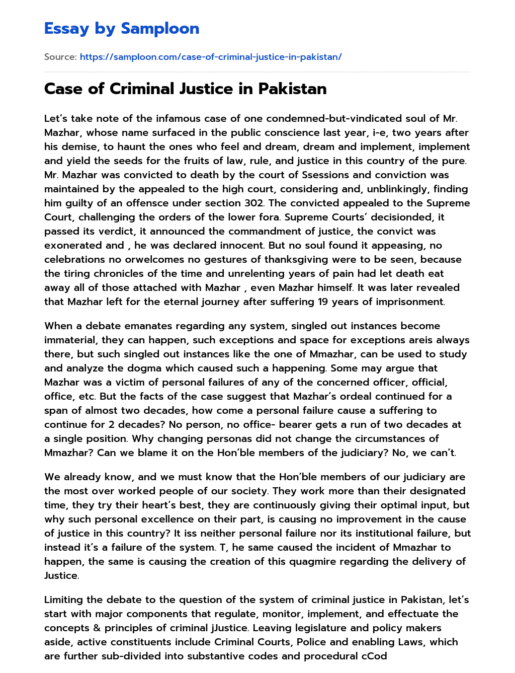 Case of Criminal Justice in Pakistan essay