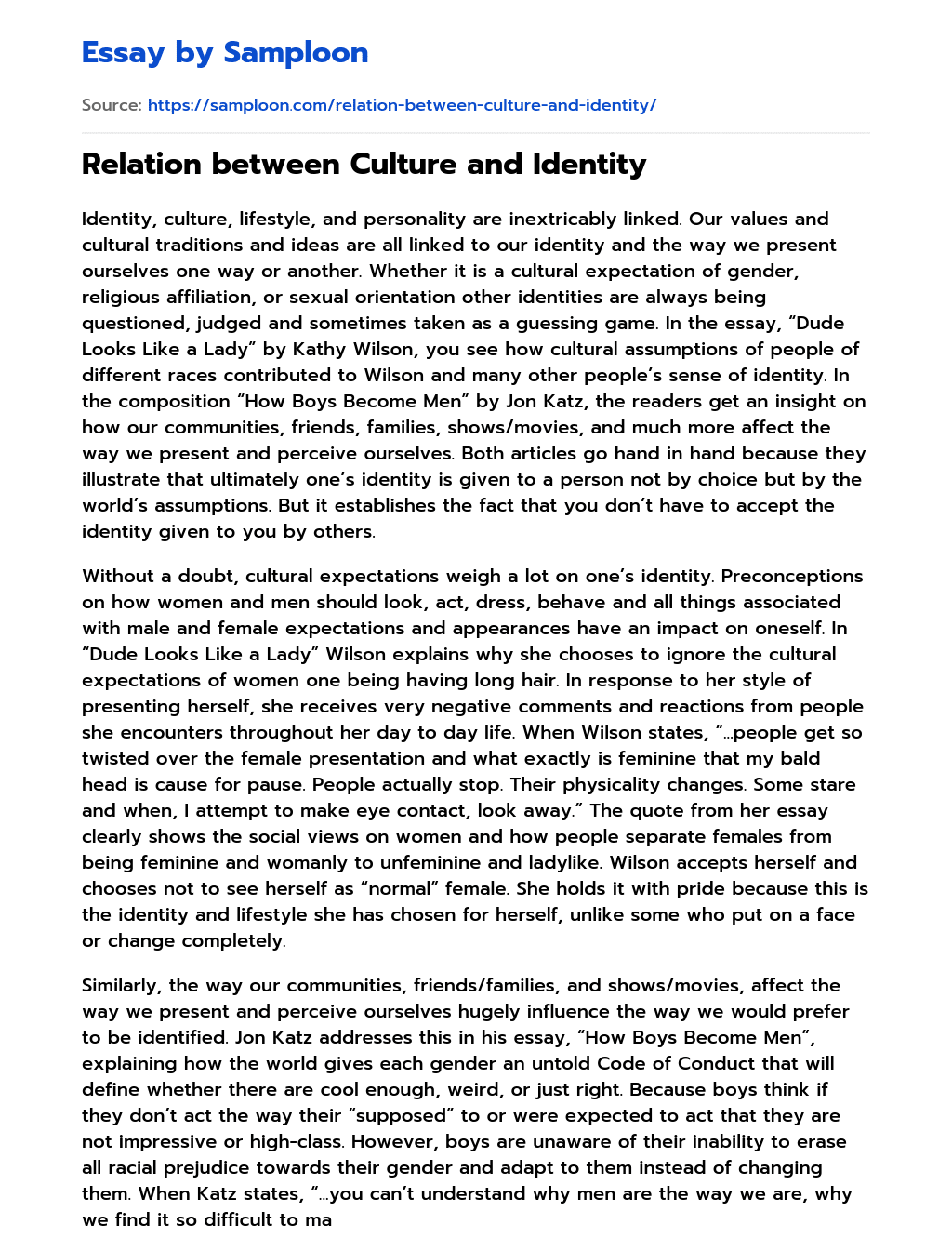 Relation between Culture and Identity essay