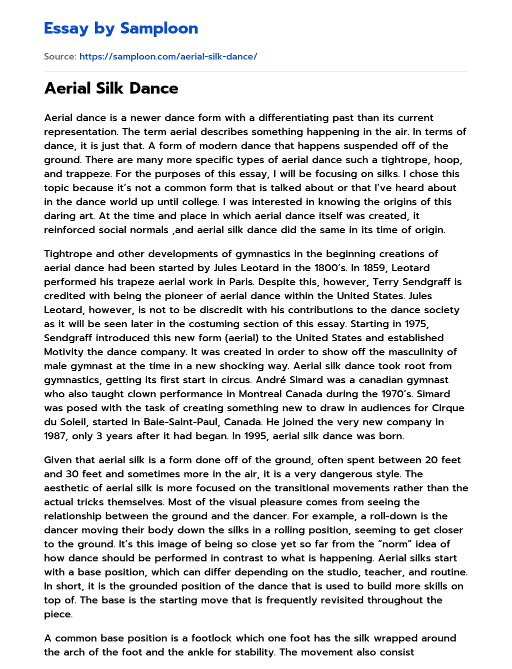 Aerial Silk Dance essay