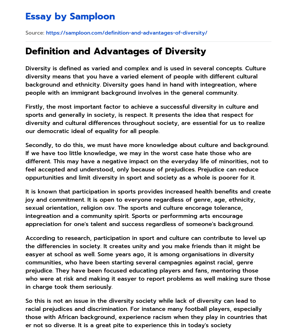 Definition and Advantages of Diversity essay