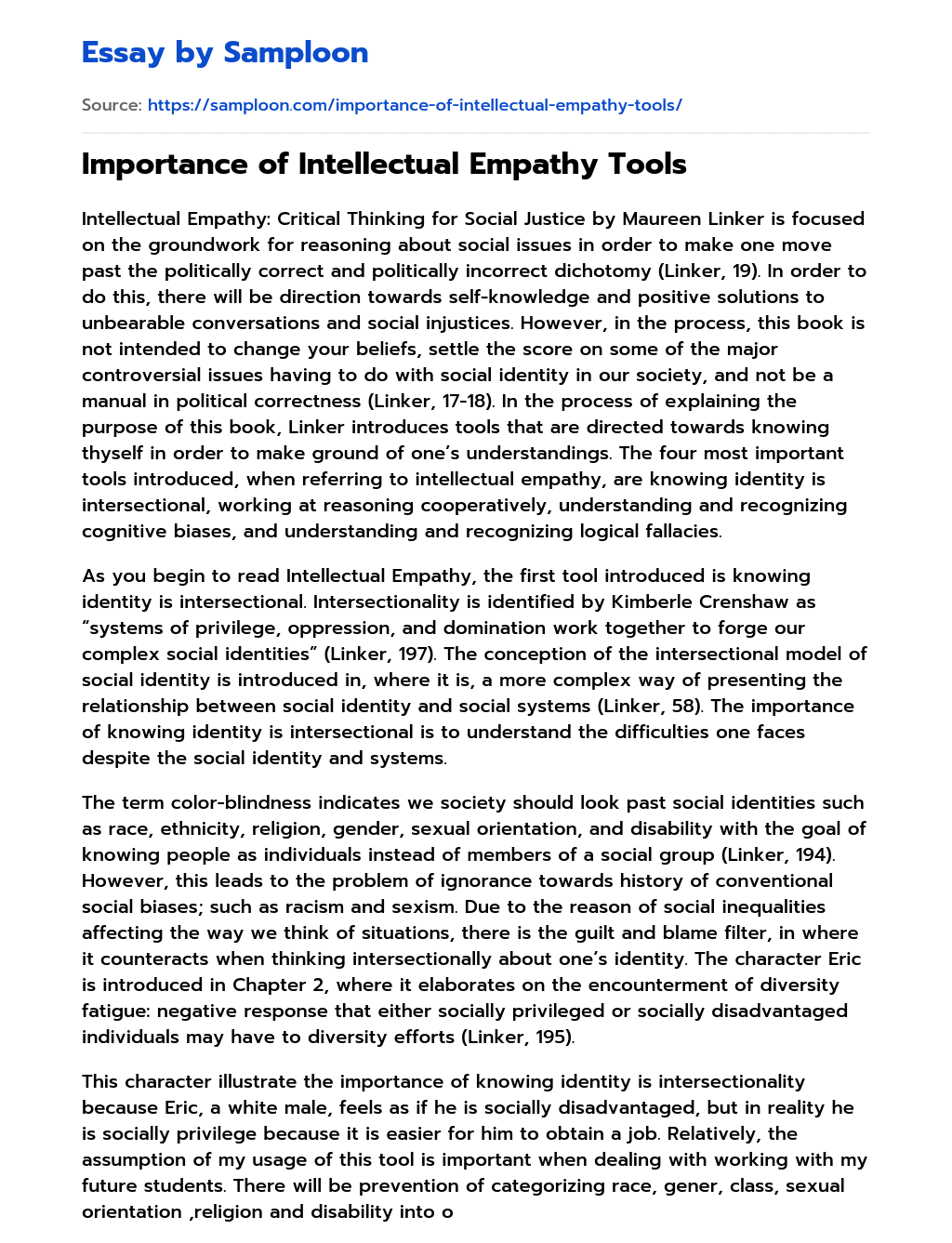 Importance of Intellectual Empathy Tools Critical Essay essay