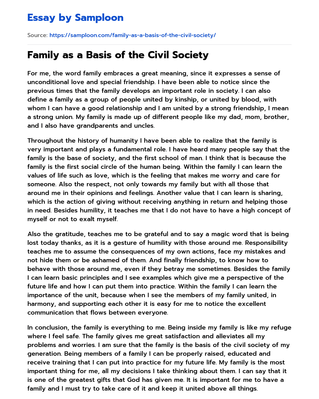 Family as a Basis of the Civil Society essay