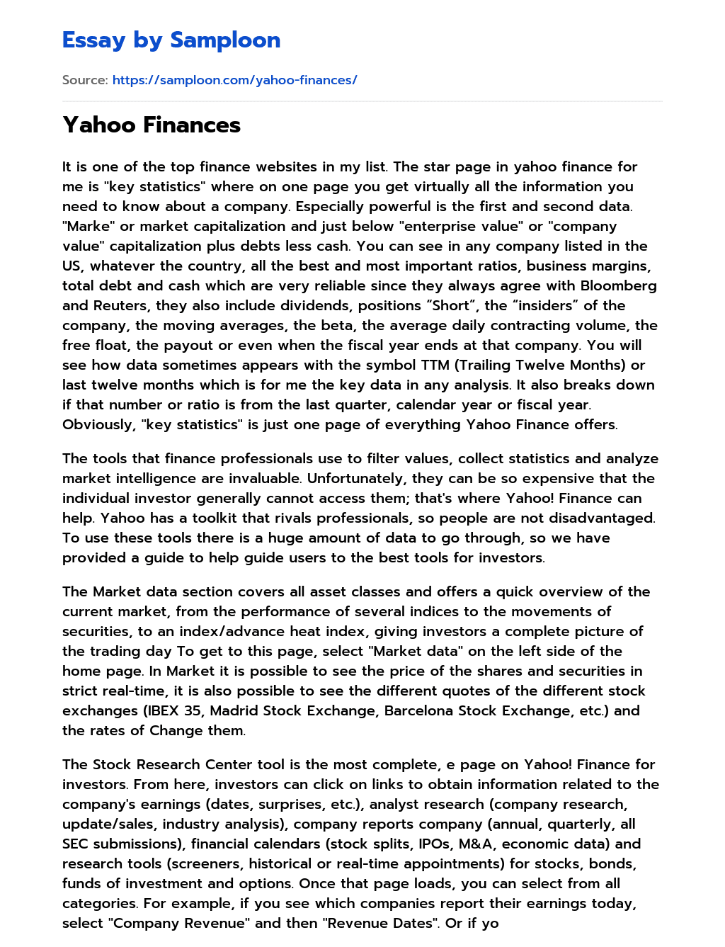 Yahoo Finances essay