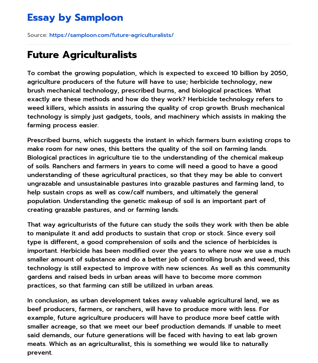 Future Agriculturalists essay