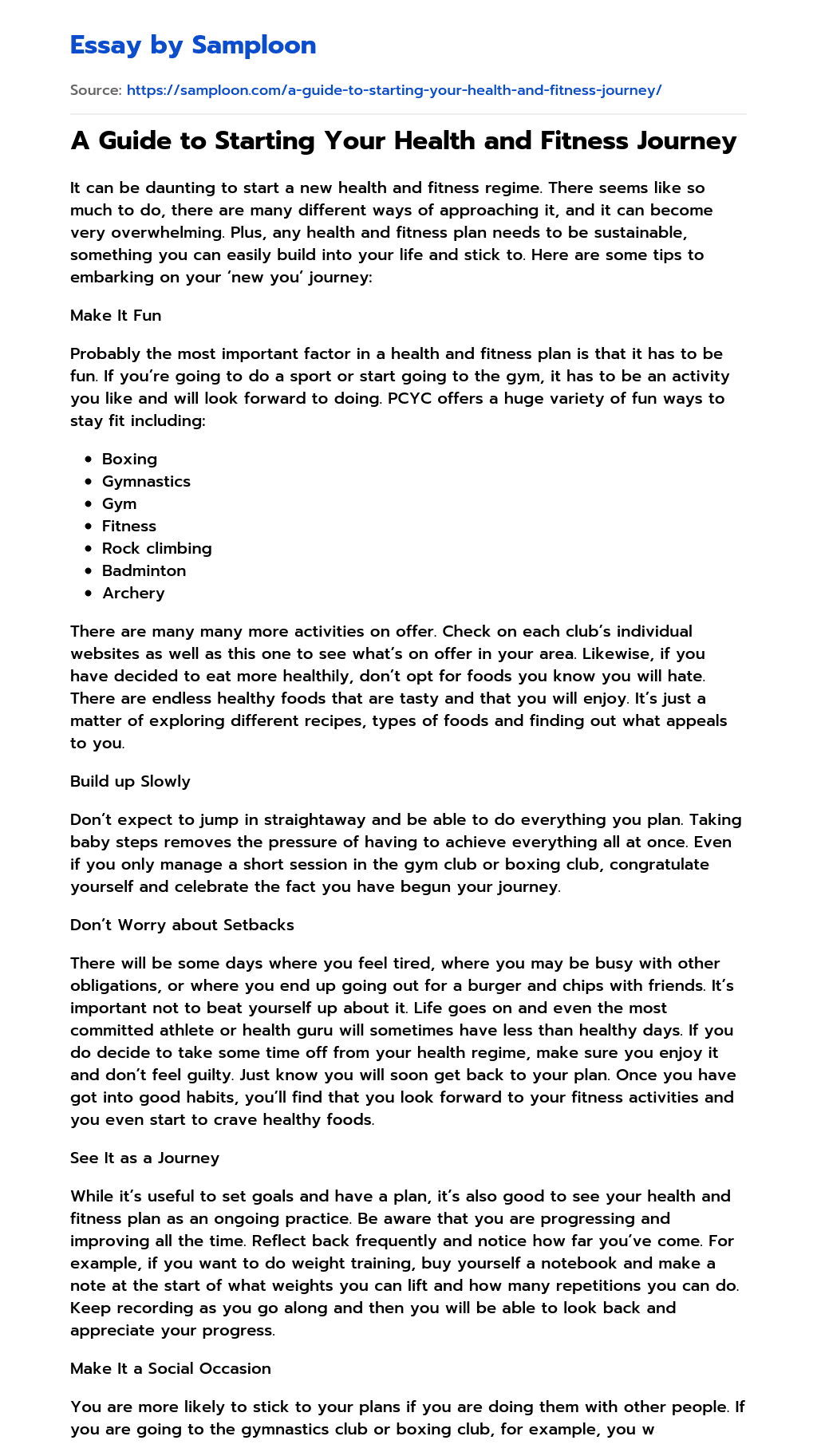 essay about fitness journey