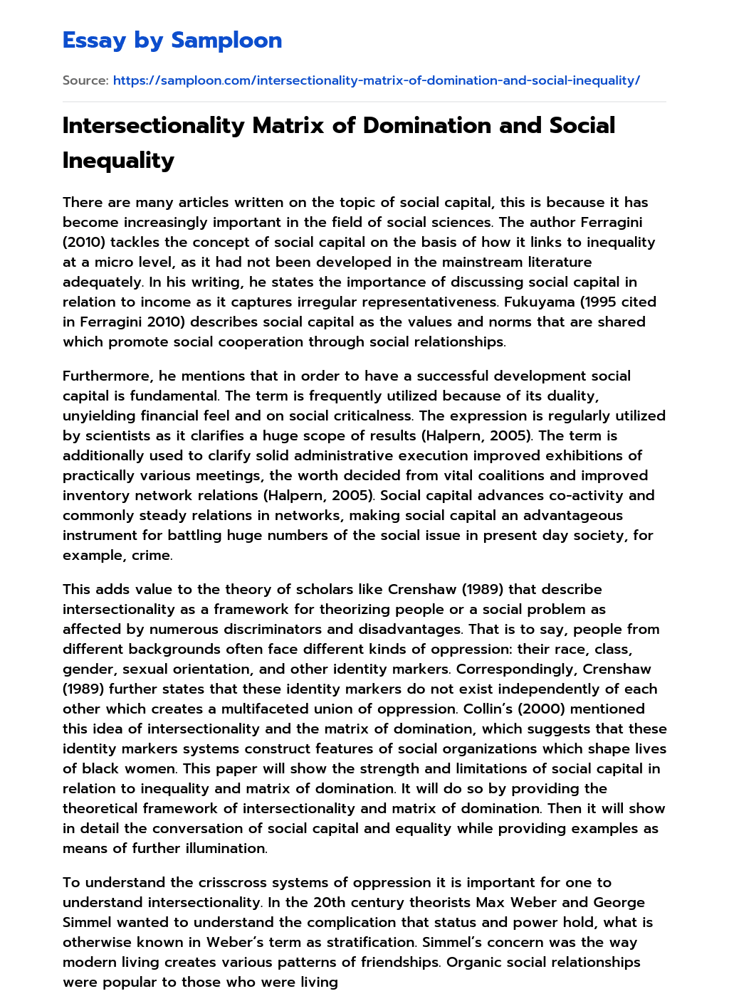 thesis statement on intersectionality
