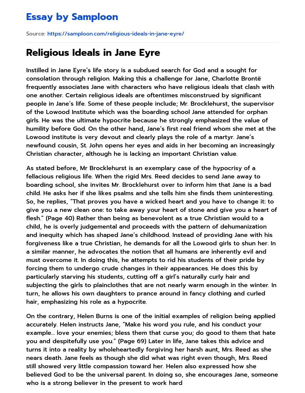 Religious Ideals in Jane Eyre essay
