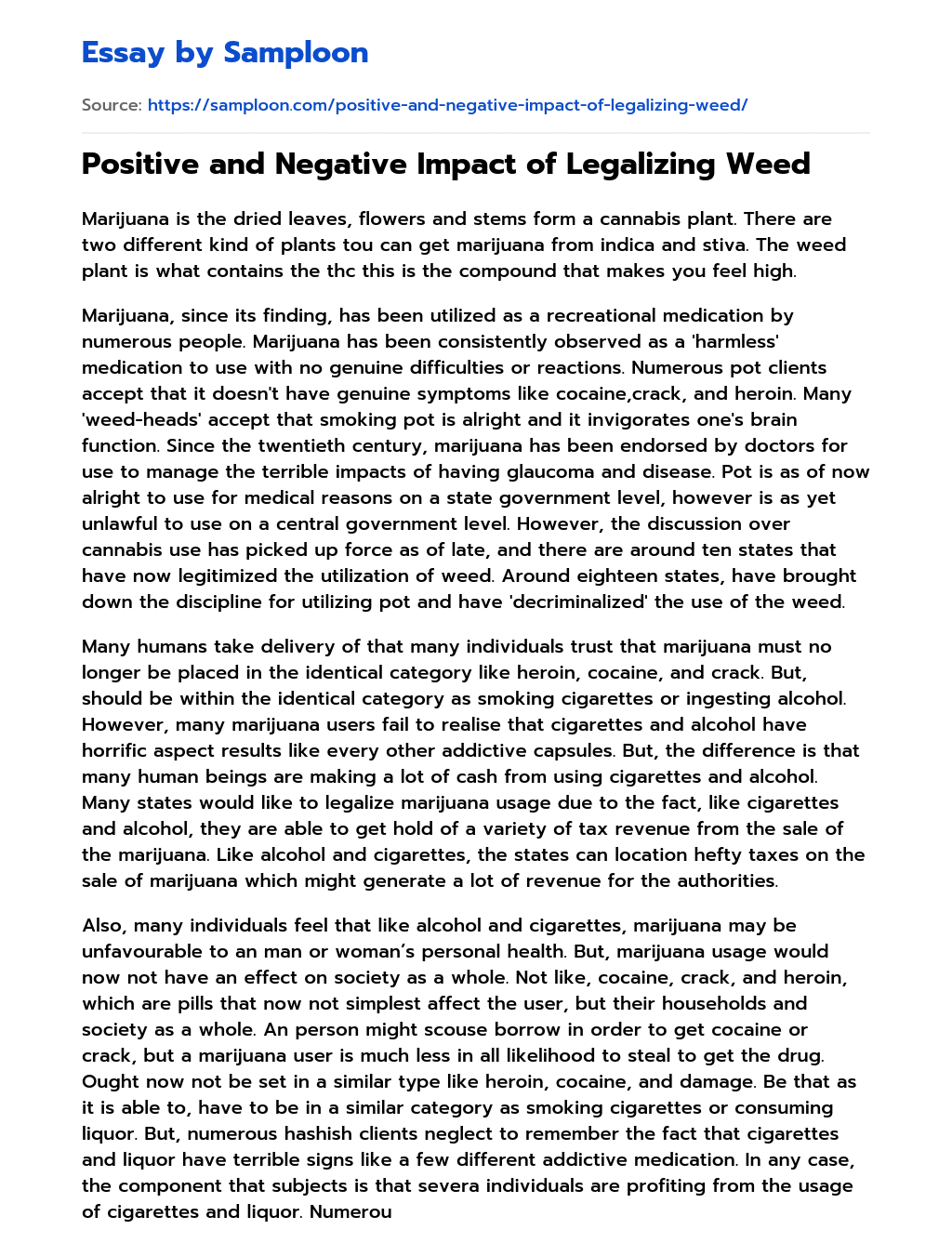 Positive and Negative Impact of Legalizing Weed essay