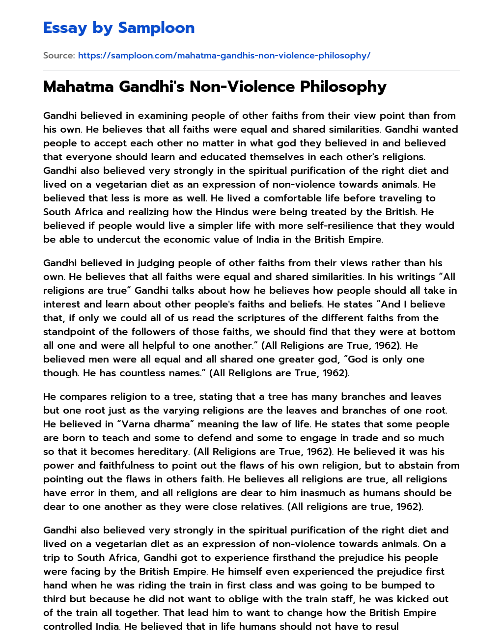 Mahatma Gandhi’s Non-Violence Philosophy essay