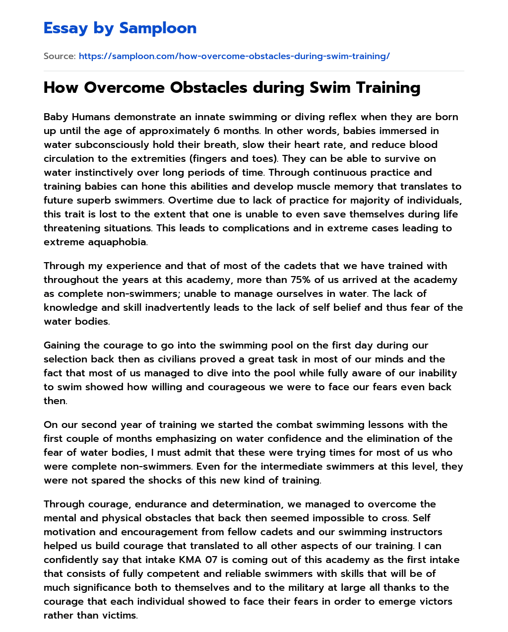 How Overcome Obstacles during Swim Training essay
