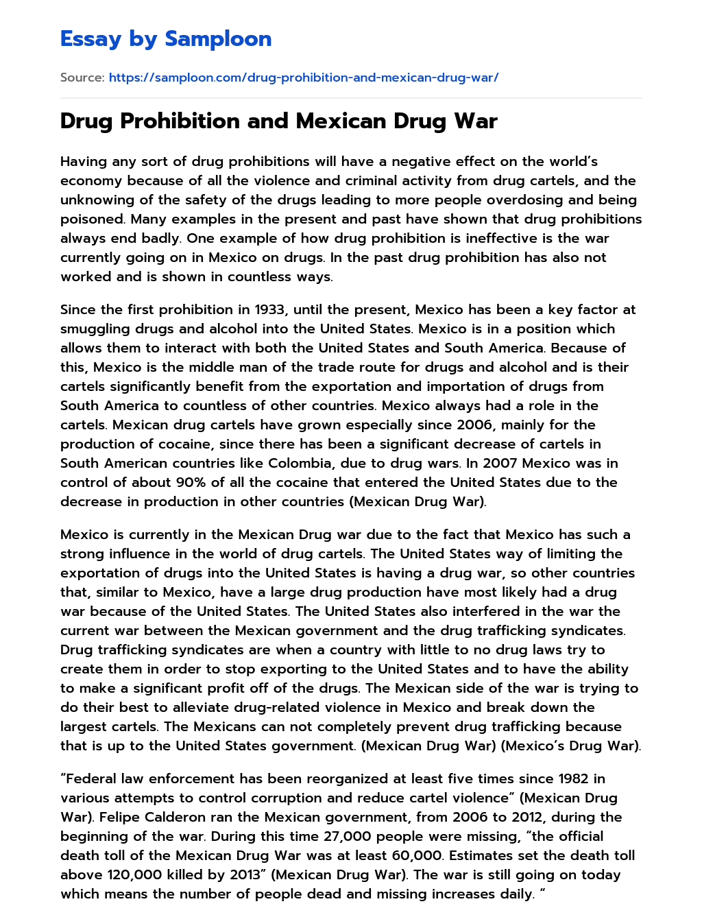 Drug Prohibition and Mexican Drug War essay