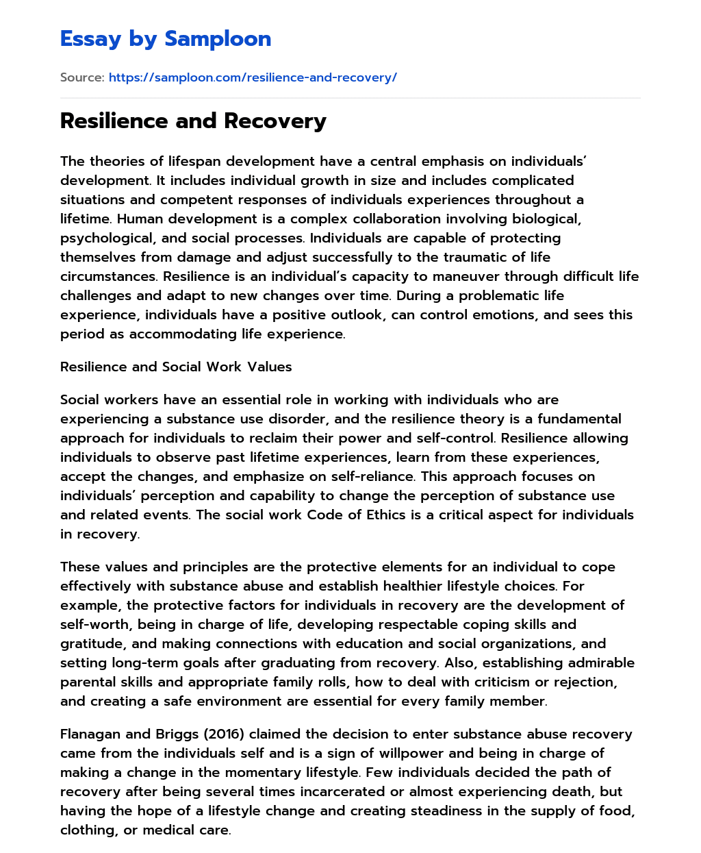 Resilience and Recovery essay