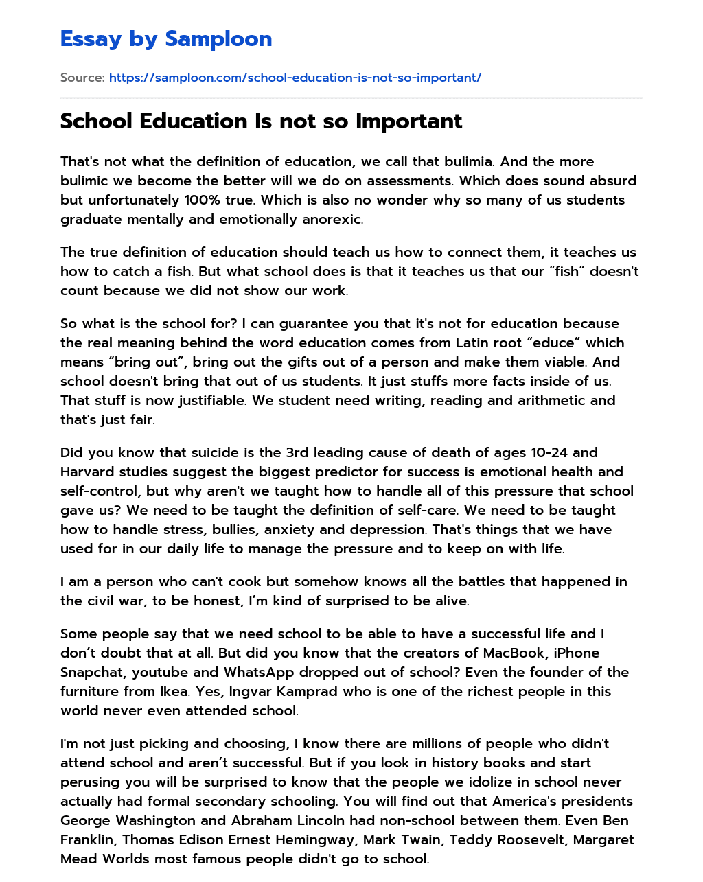 School Education Is not so Important essay