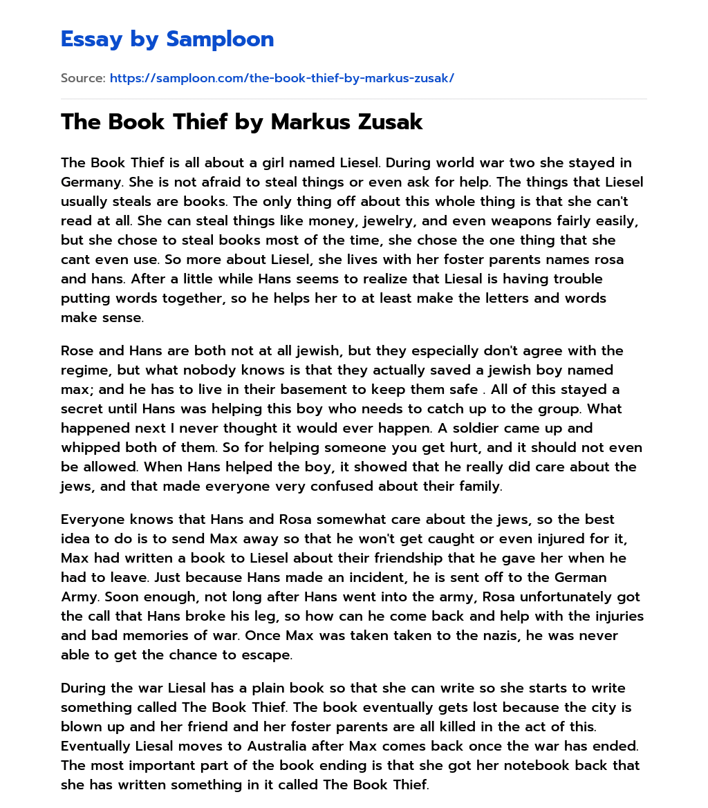 The Book Thief by Markus Zusak essay