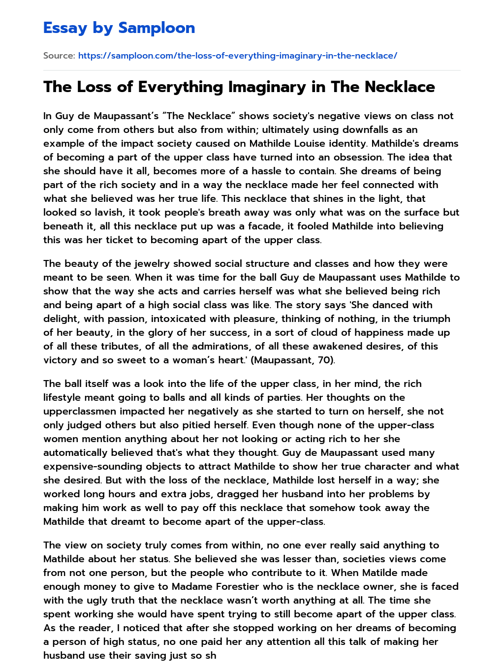 The Loss of Everything Imaginary in The Necklace essay