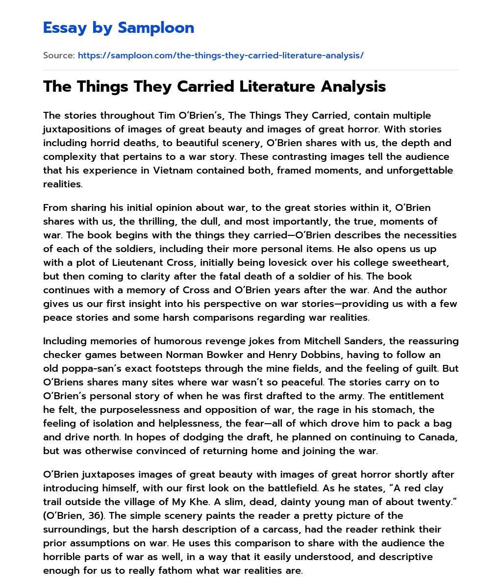 The Things They Carried Literature Analysis essay