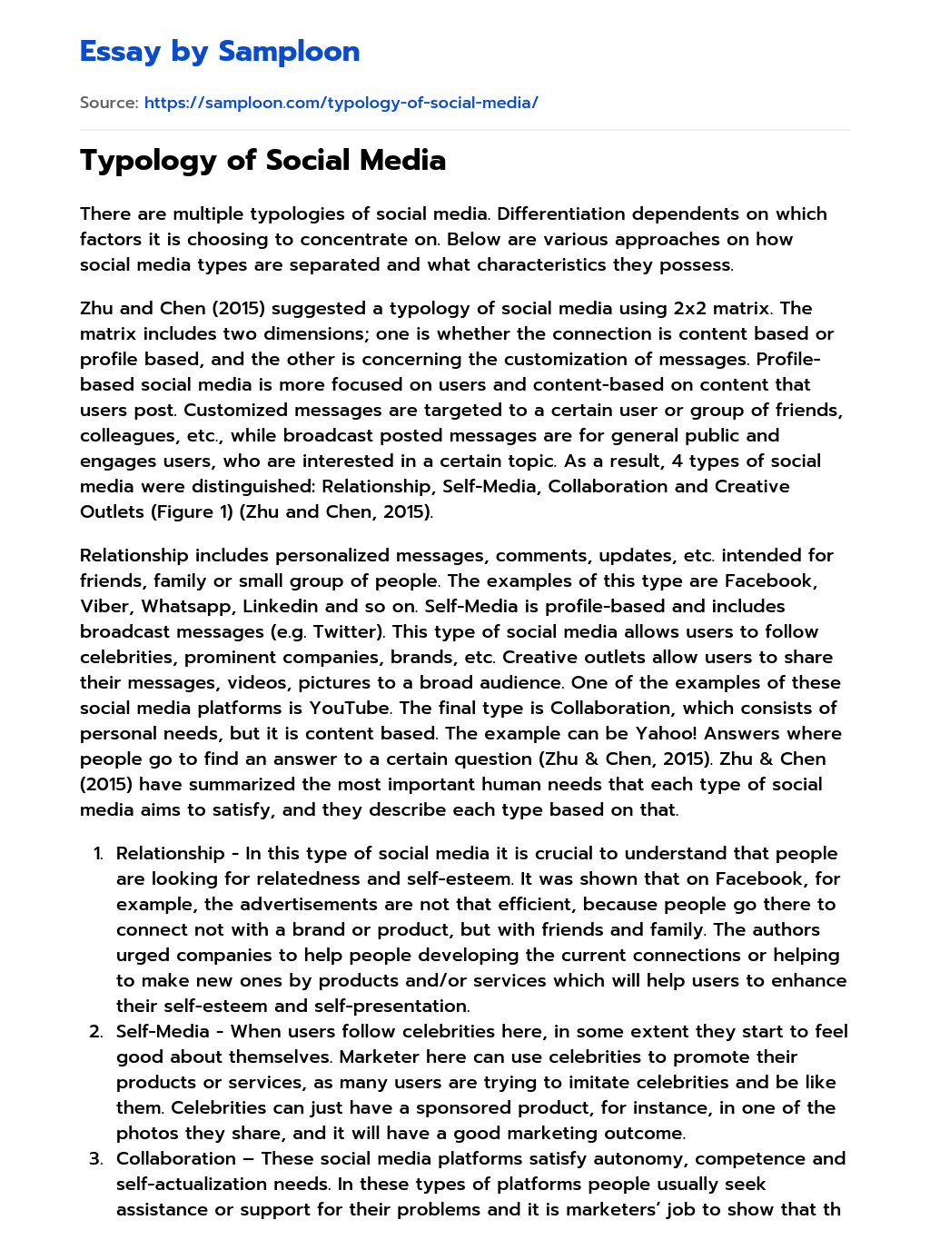 Typology of Social Media essay