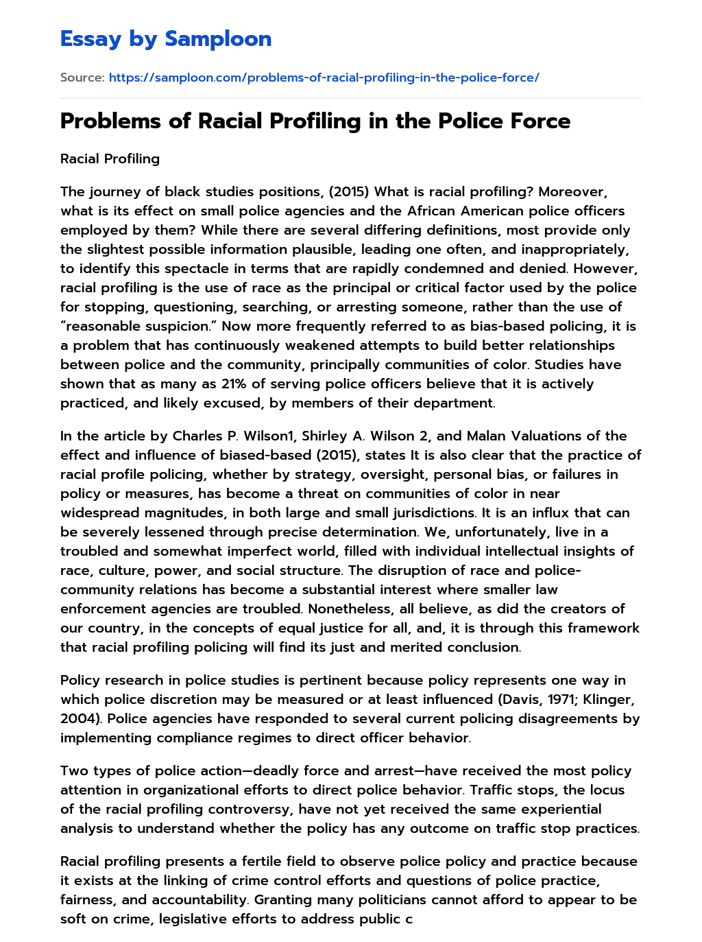 Problems of Racial Profiling in the Police Force essay