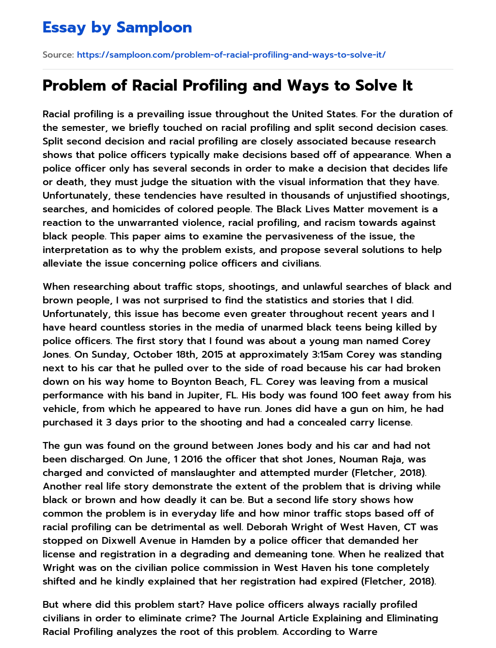 Problem of Racial Profiling and Ways to Solve It essay