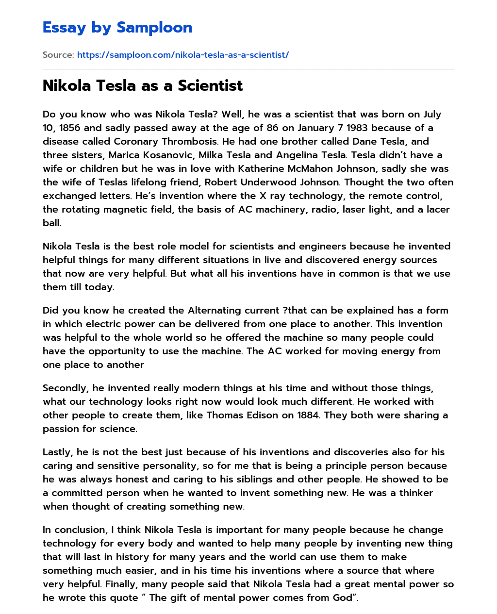 Nikola Tesla as a Scientist essay