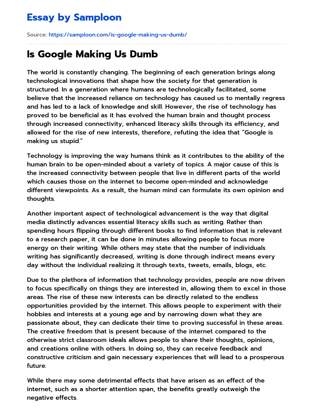 Is Google Making Us Dumb essay