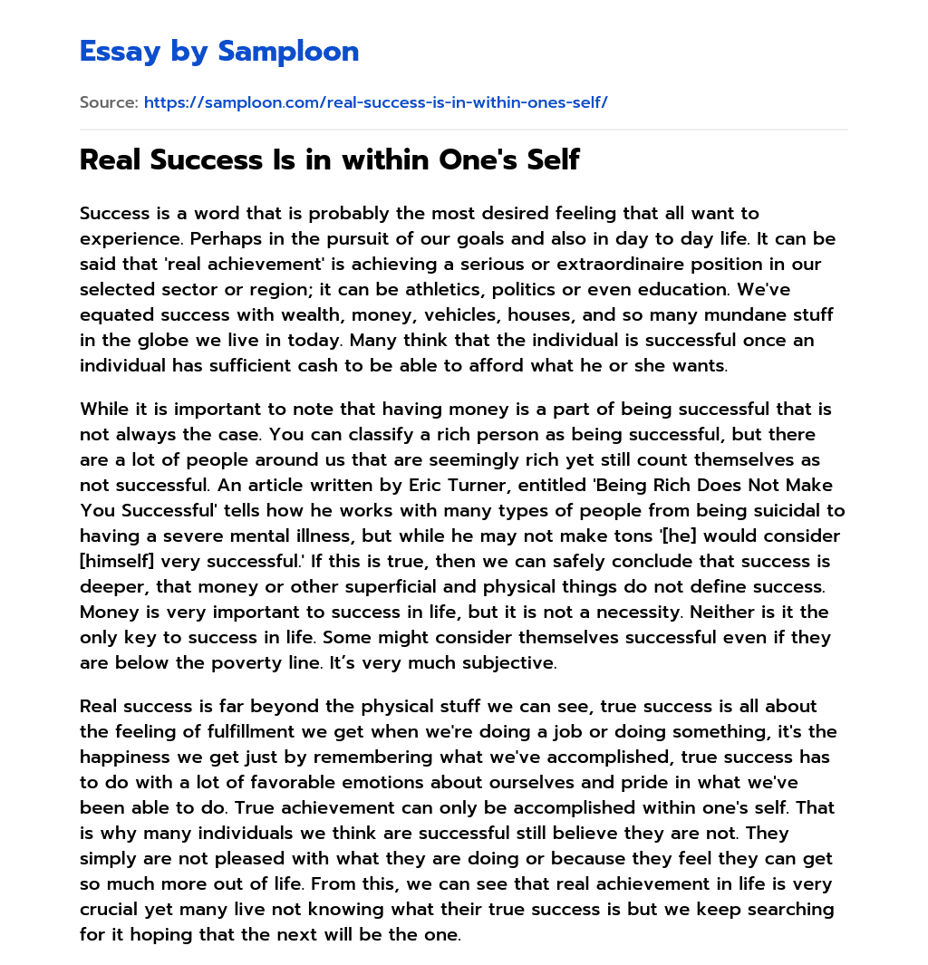 Real Success Is in within One’s Self essay