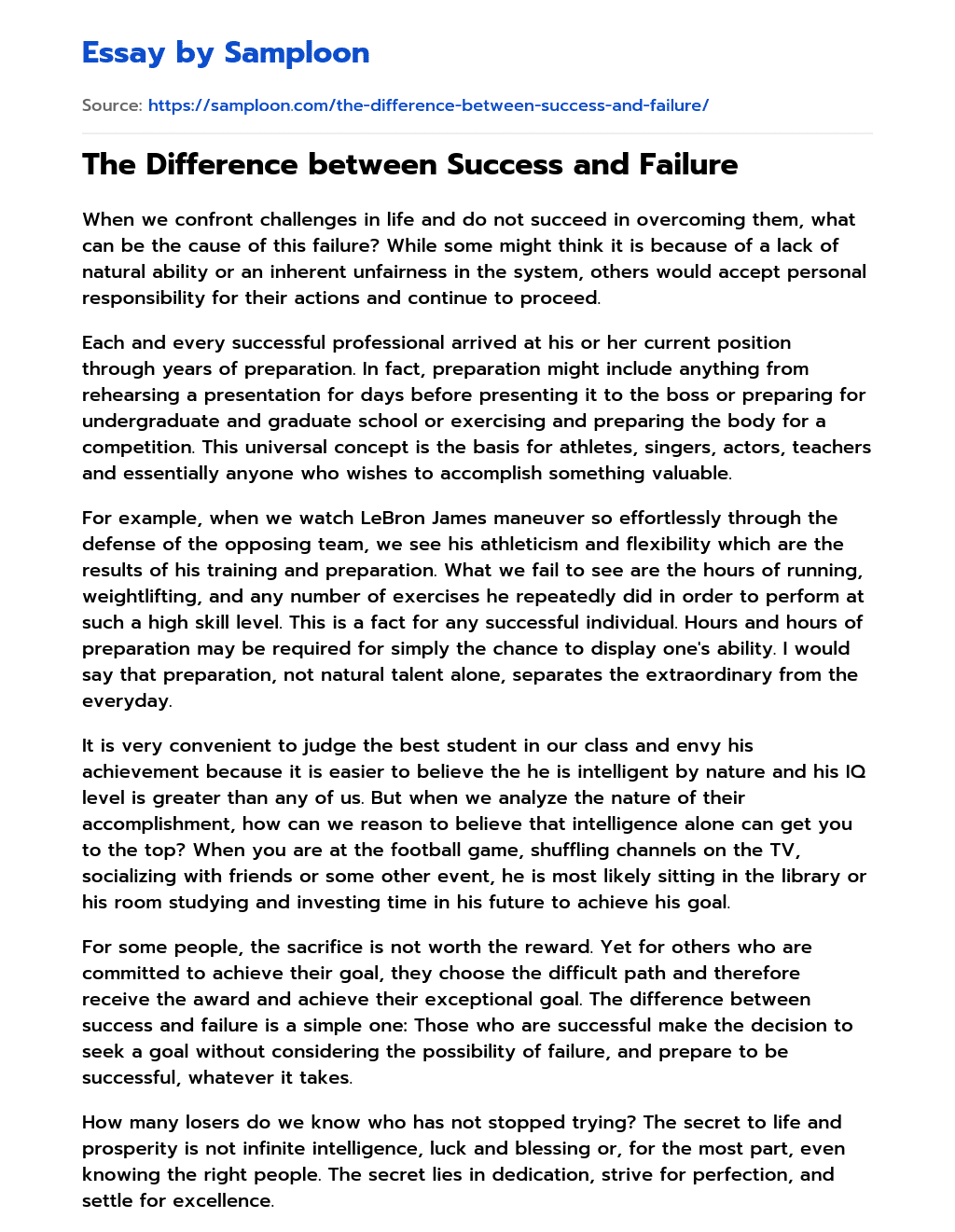 The Difference between Success and Failure essay