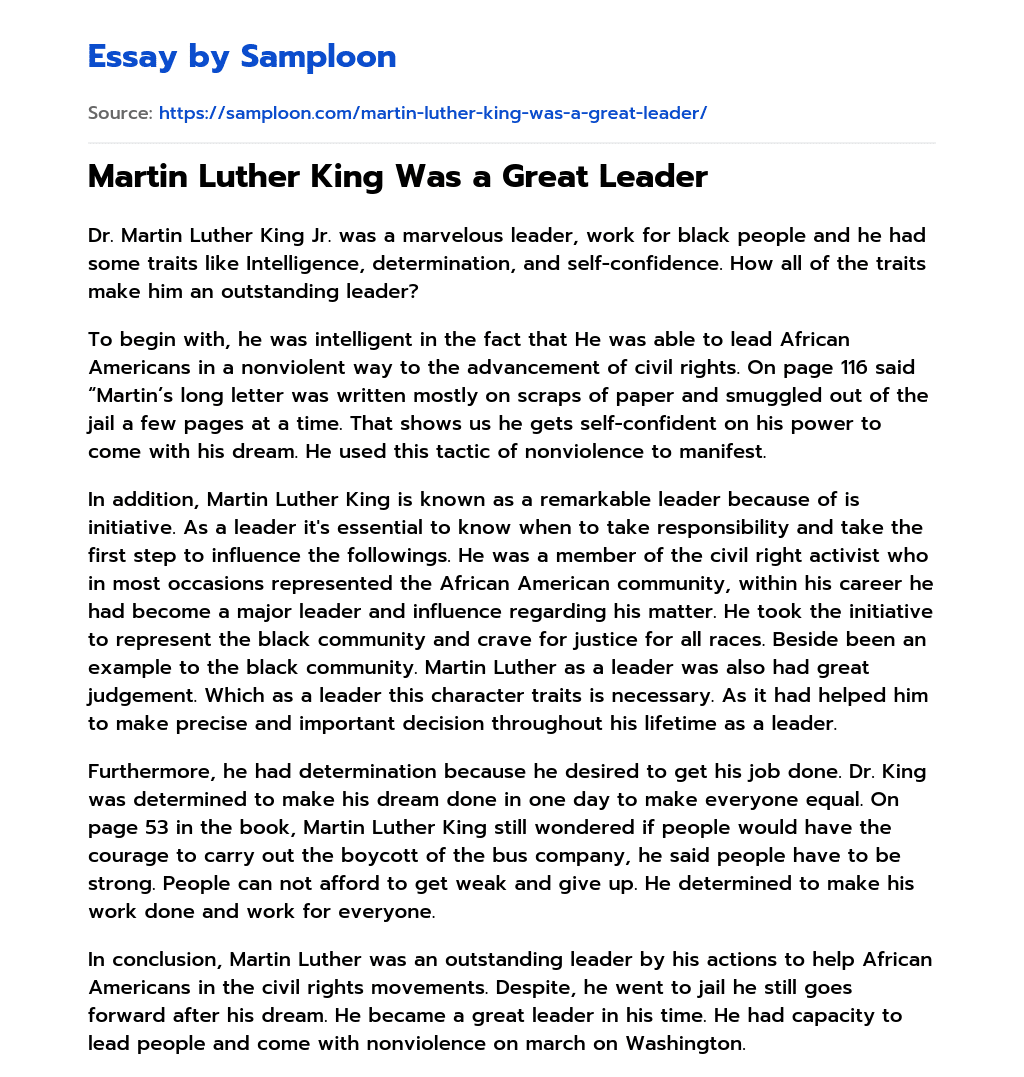 Martin Luther King Was a Great Leader essay