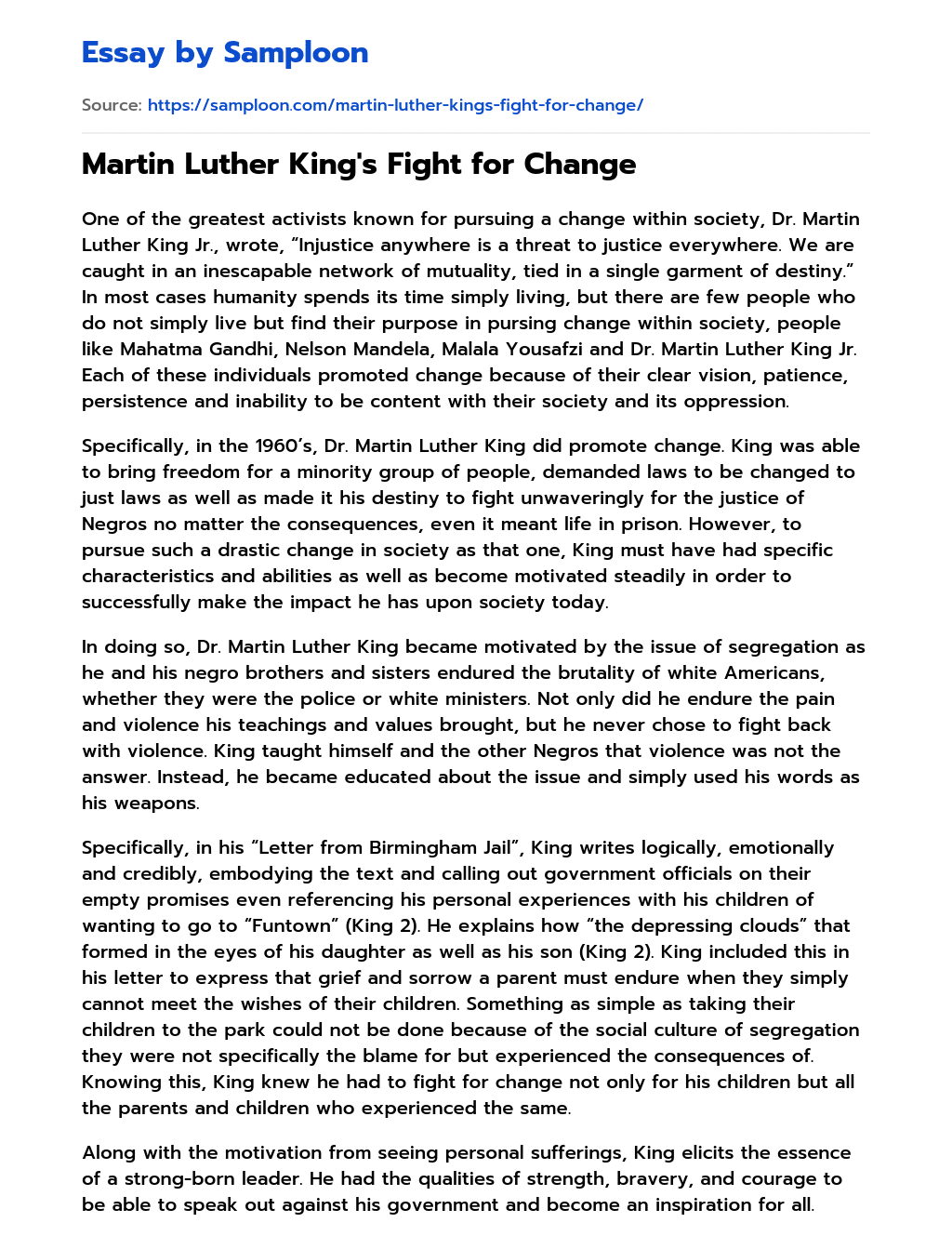 Martin Luther King’s Fight for Change essay