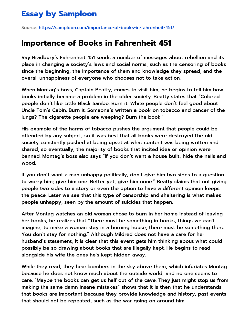 Importance of Books in Fahrenheit 451 essay